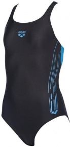 Costum de baie fete Arena Stamp Swim Pro Back One Piece Junior Black/Turquoise